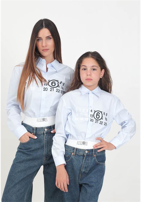 Camicia casual azzurra per donna e bambina con stampa Numbers MAISON MARGIELA | M60659MM014M6806